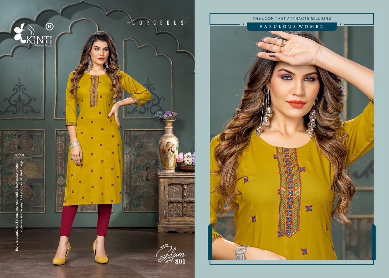 Kinti Glam Girl 8 Embroidery Straight Cut Wholesale Kurtis